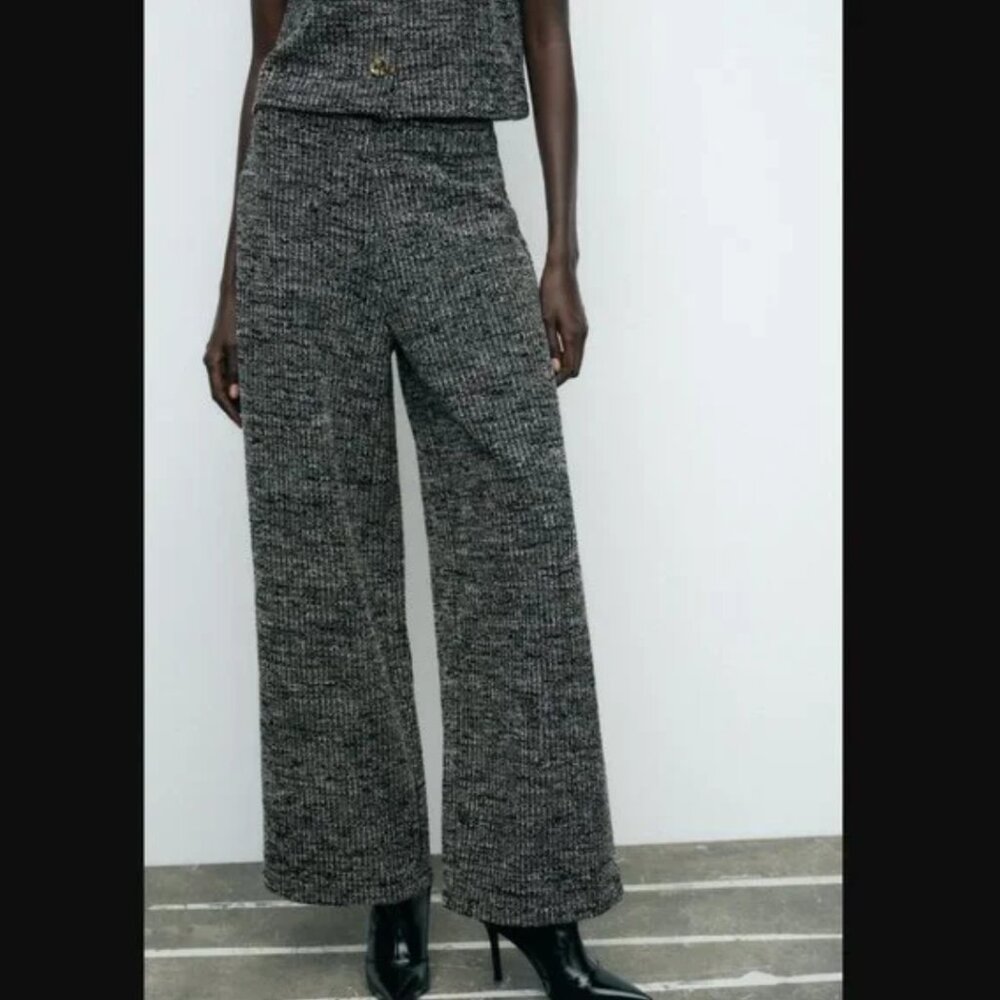 Zara Wide Leg Knit Pants in Charcoal Gray